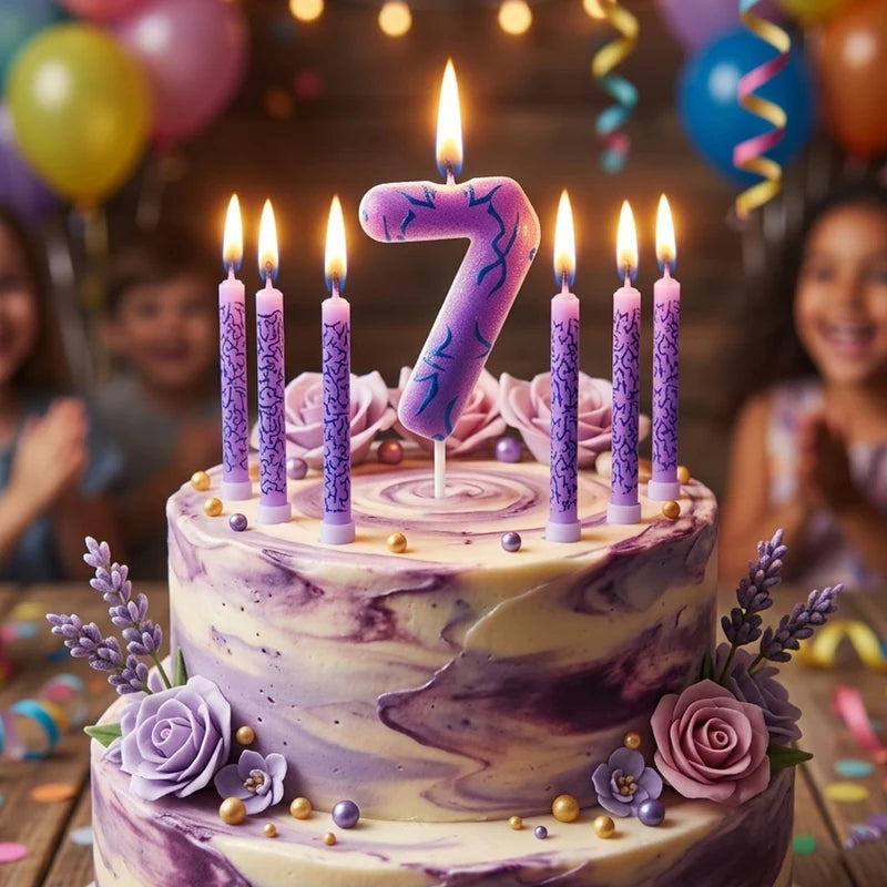 7-Piece Purple Disco Themed Birthday Candle Set for Cake Decorations