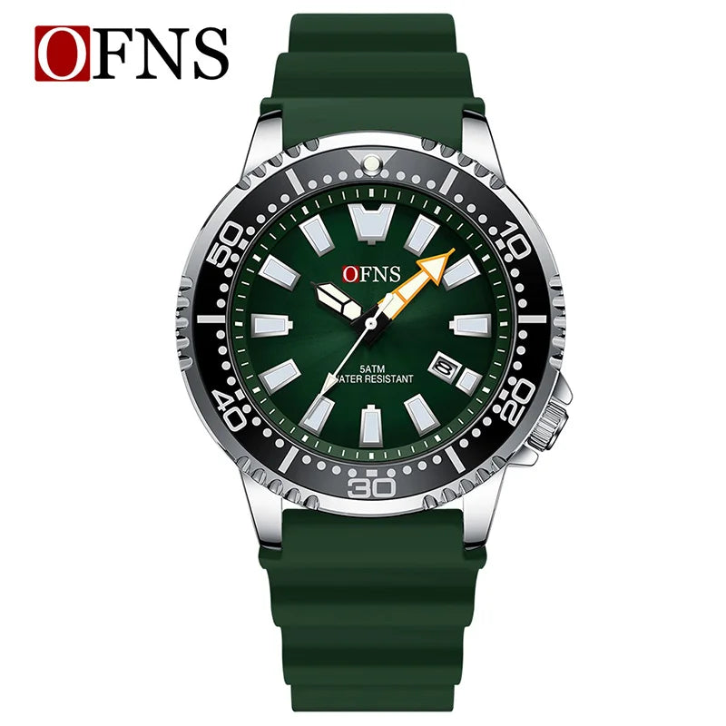 Men's Quartz Watch with Silicone Strap Waterproof Night Light Casual Business