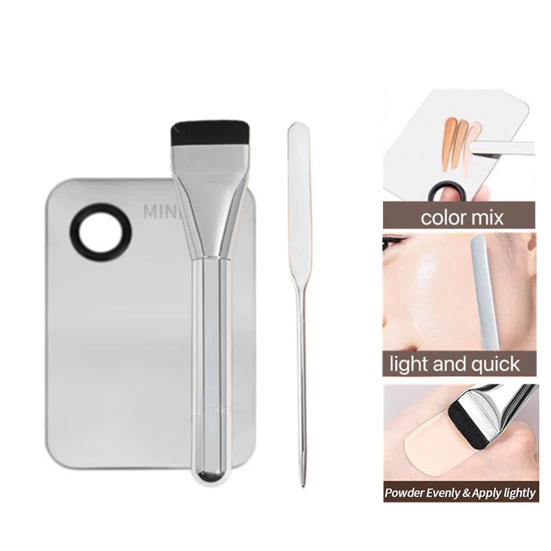 Makeup Foundation & Eye Shadow Mixing Palette with Spatula - Stainless Steel