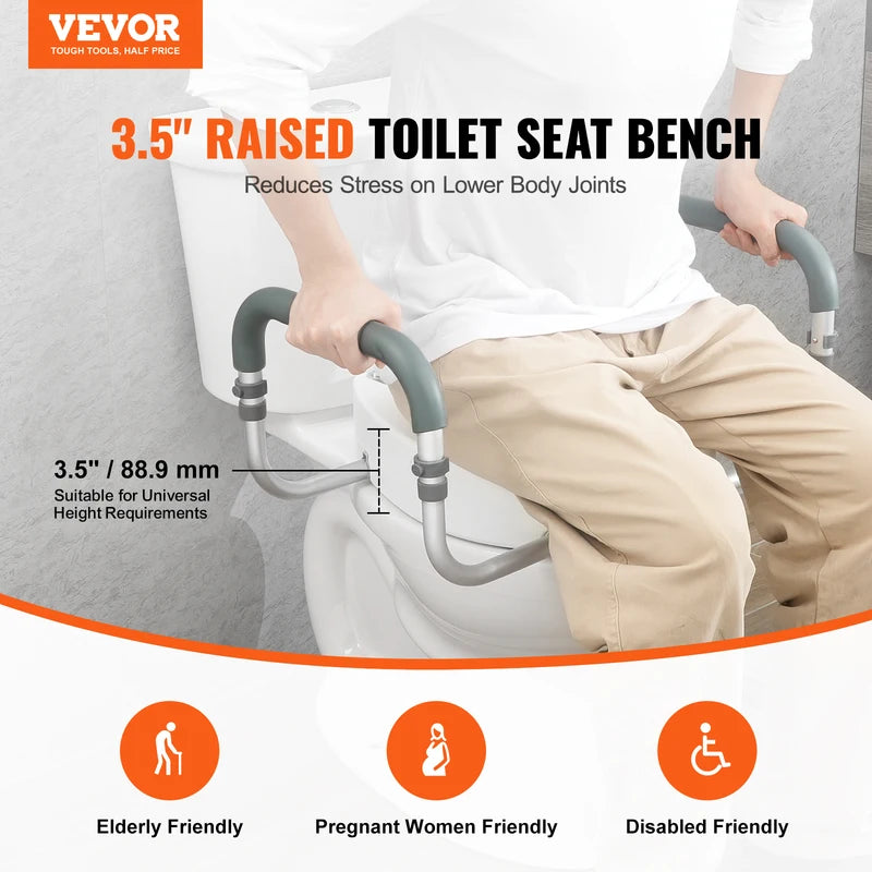 Raised Toilet Seat 3.5 Inch Height, Supports 300 lbs with Handrail