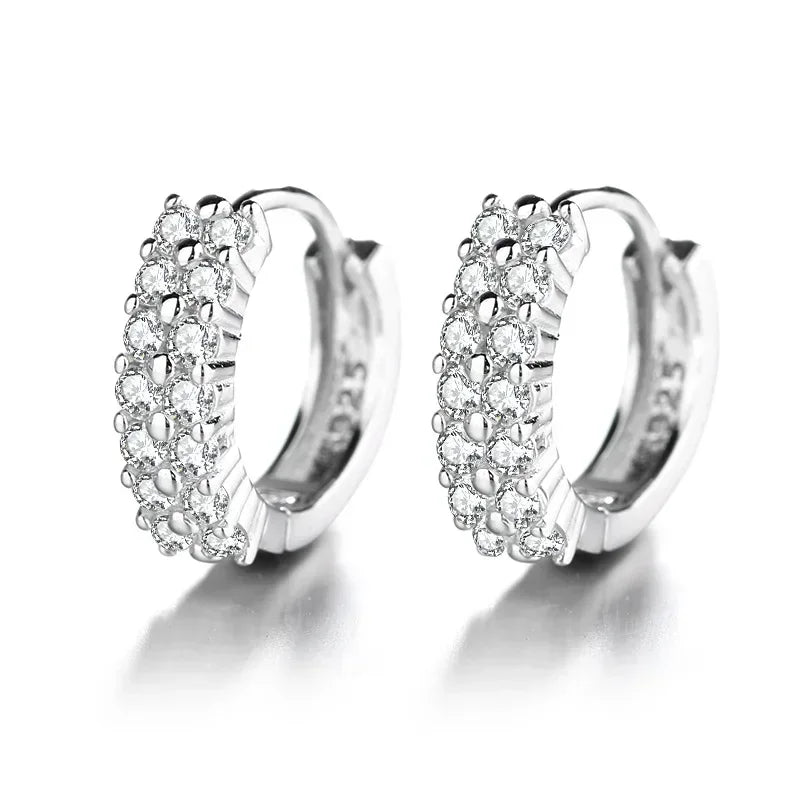Elegant Silver Color Stainless Steel Crystal Round Hoop Earrings for Women