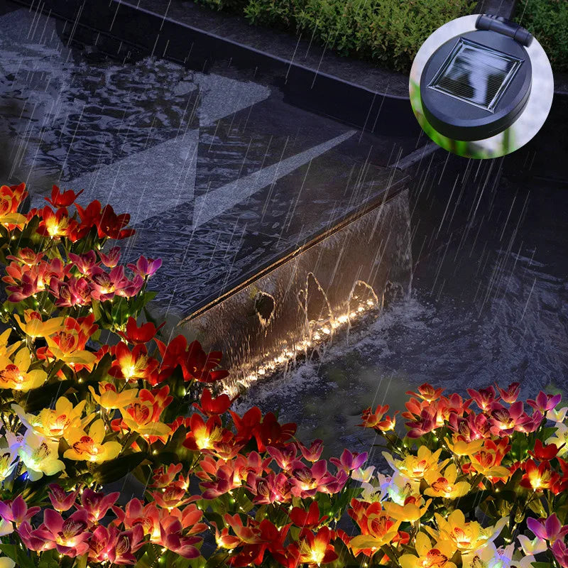 Solar LED Orchid Ground Light Outdoor Garden Lawn Lamp for Wedding Patio Decor