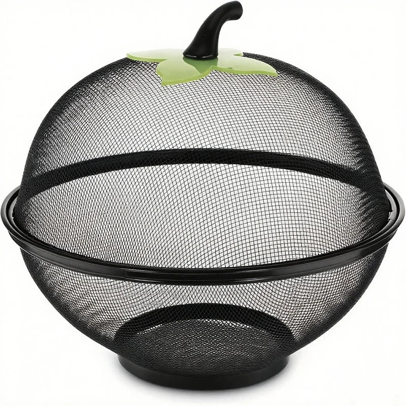 Metal Fruit Basket with Mesh Cover - Kitchen Storage Rack, Moisture Resistant
