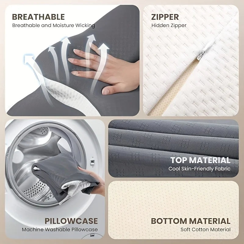 Memory Foam Cervical Pillowcase - Cooling Fabric Pillow Protector Bedding Cover