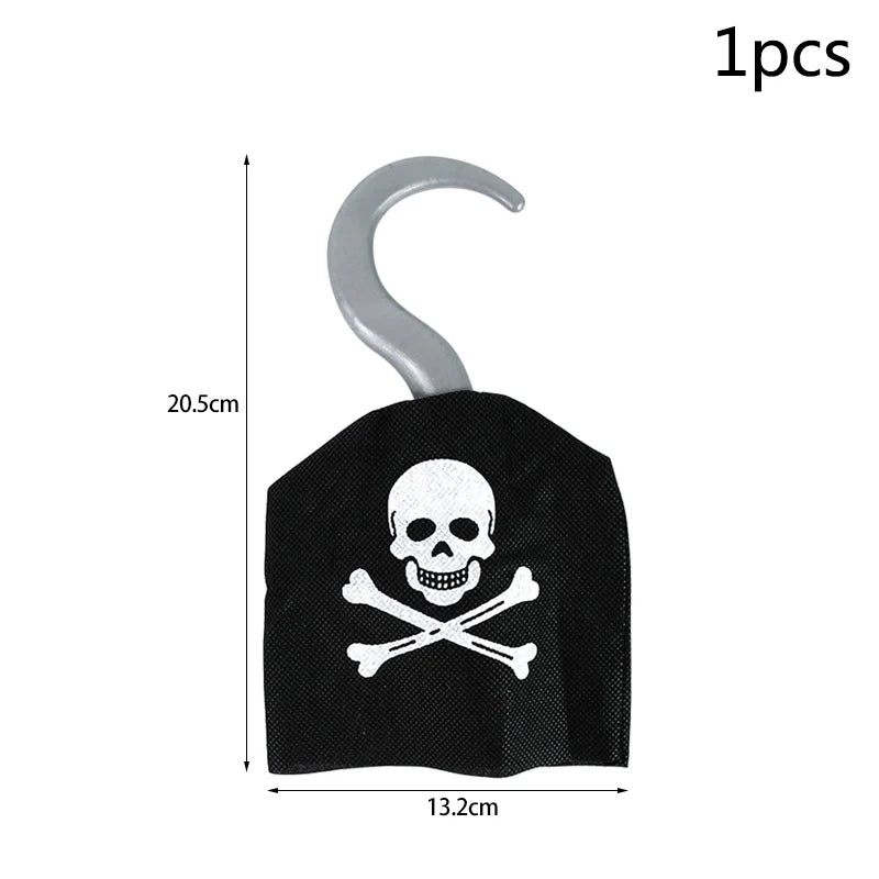 Kids Pirate Cosplay Costume Props Set with Hat Eye Patch Skeleton Hook for Halloween Party