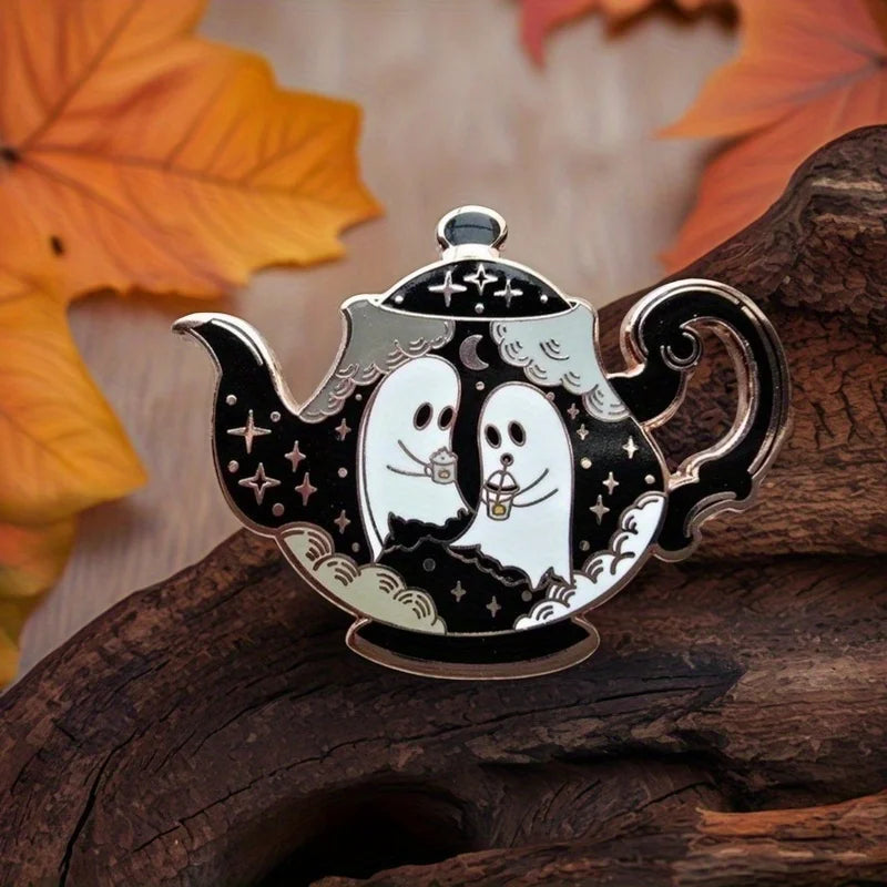 Haunted Teapot Enamel Pin - Enchanted Halloween Teatime Collection Gift