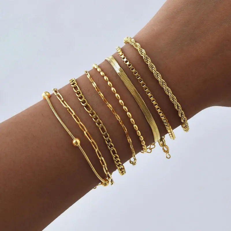 Non Tarnish Gold Plated Stainless Steel Stackable Bracelet for Women, Waterproof, Thin Chain Jewelry
