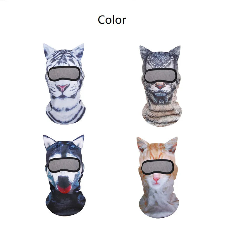 Funny 3D Cat Animal Ski Balaclava with Ears - Unisex Ski Mask Hat for Festivals and Halloween