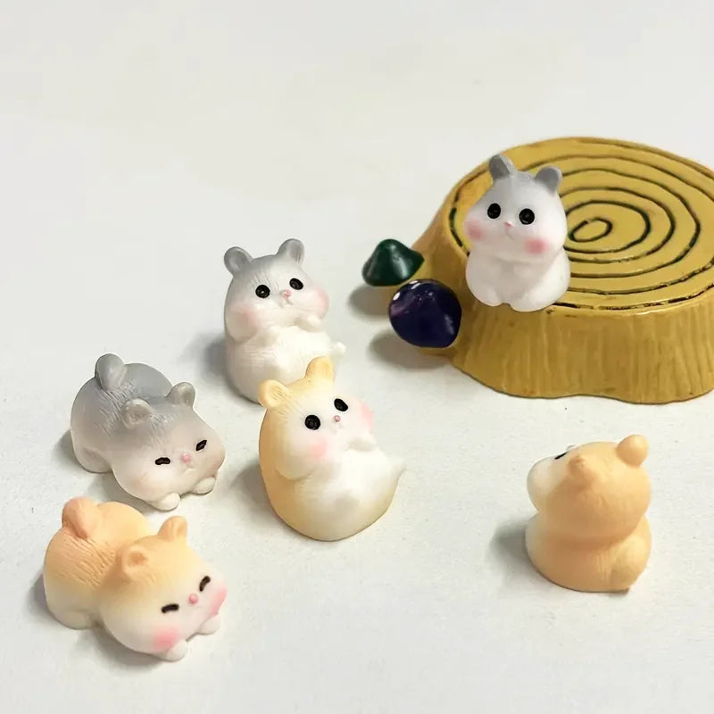 Mini Hamster Figurines Set - Resin Animal Miniatures for DIY Crafts & Decor