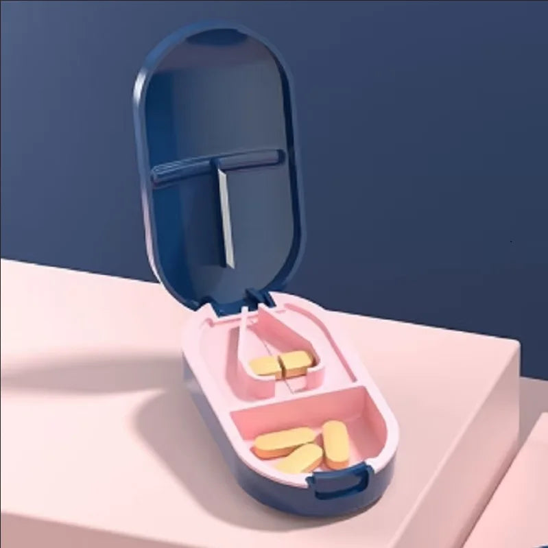 Portable Pill Cutter with Storage Box - Adjustable Stainless Steel Blade
