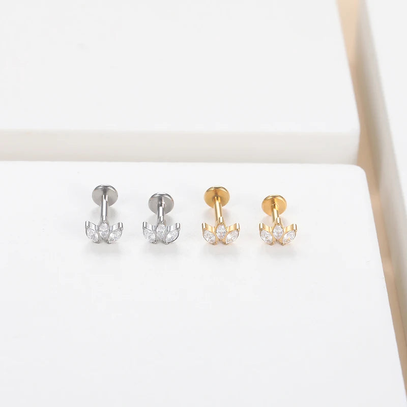 5-Piece Titanium CZ Ear Jewelry Set for Tragus Helix Daith Lip Lobe Ring Body Piercing