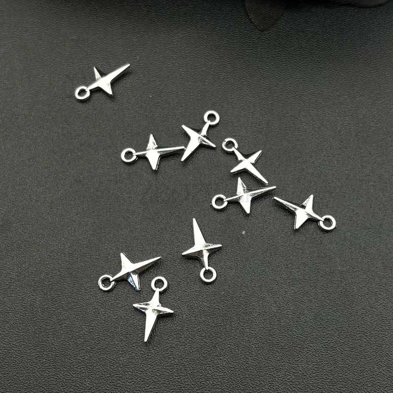 50pcs Star-Shaped Charms for Jewelry Making - Antique Silver Alloy