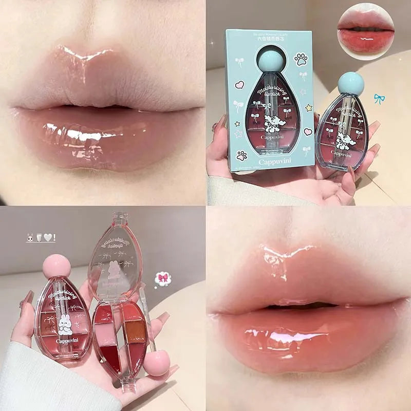 6-Color Lip Balm Set - Juicy Pink, Moisturizing Lip Gloss & Lip Oil Palette