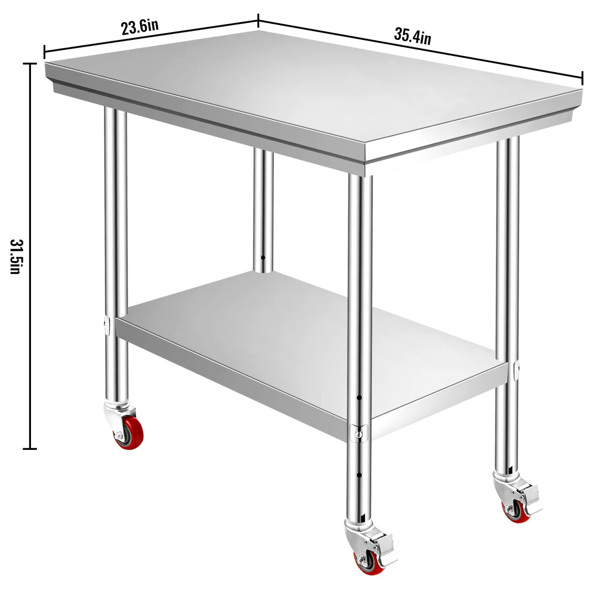 Stainless Steel Kitchen Prep Table with Casters & Backsplash, Load Capacity 100-300KG