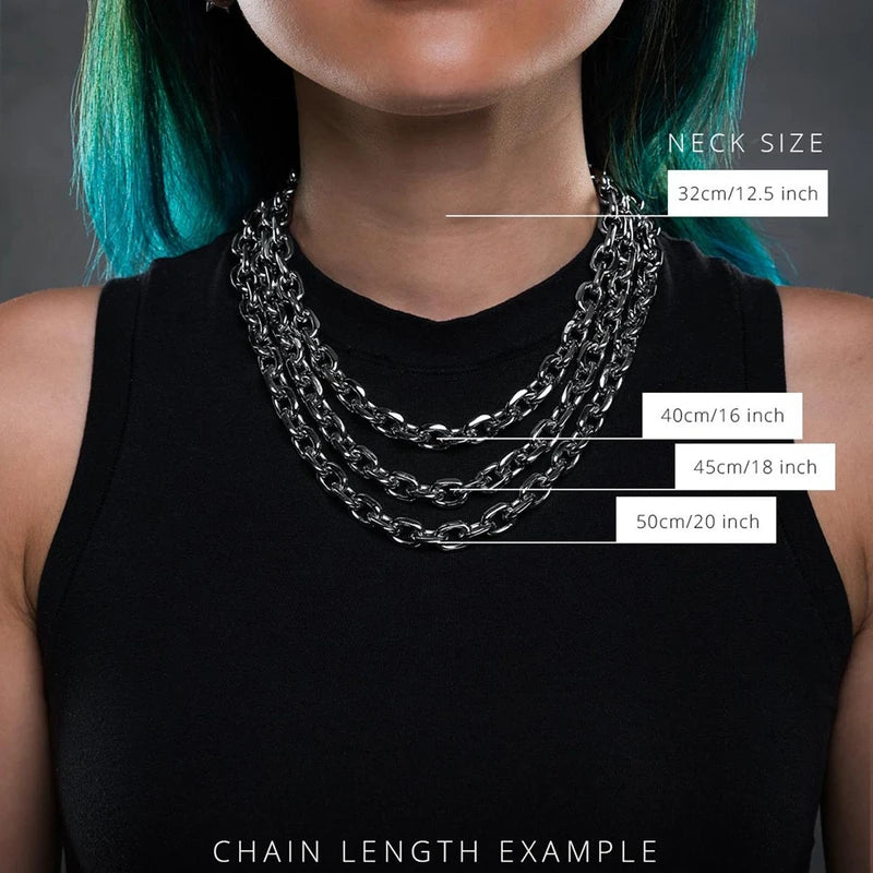 Chunky Beveled Cable Chain Necklace with Stainless Steel Link - Punk Gothic Jewelry for Men