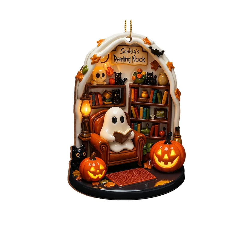 Halloween Ghost Reading Flat Acrylic Ornament Festival Party Decor