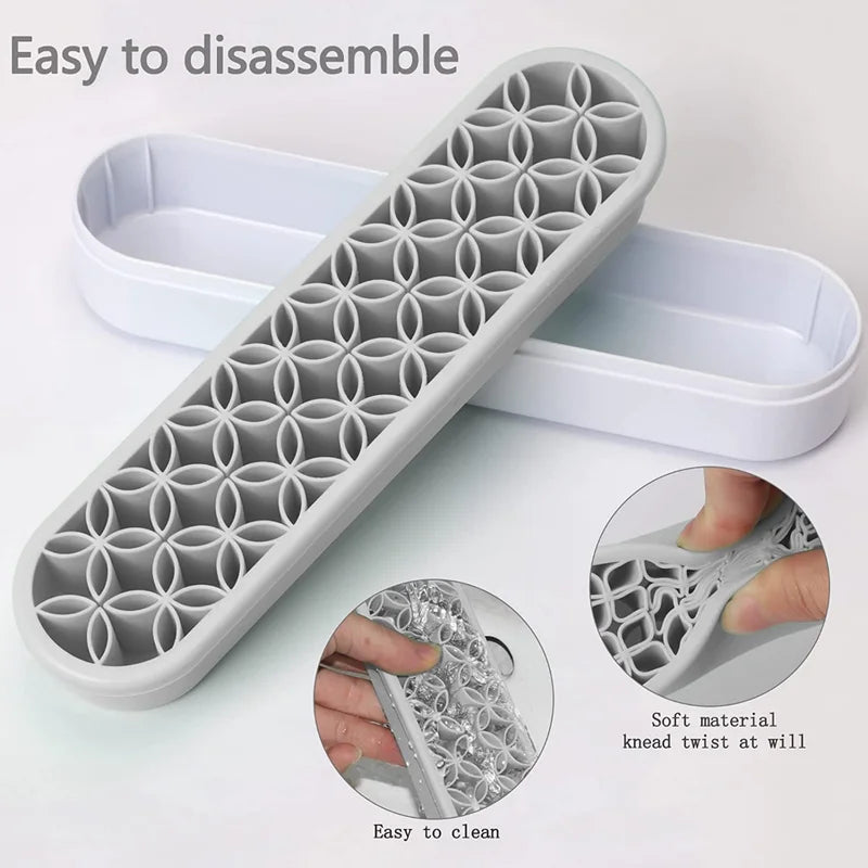 Silicone Makeup Brush Display Stand Organizer with Storage Holes - Tidy Vanity Shelf