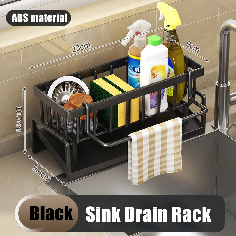 Kitchen Sink Drain Rack Organizer ABS Plastic Self-Draining Dish Sponge Holder