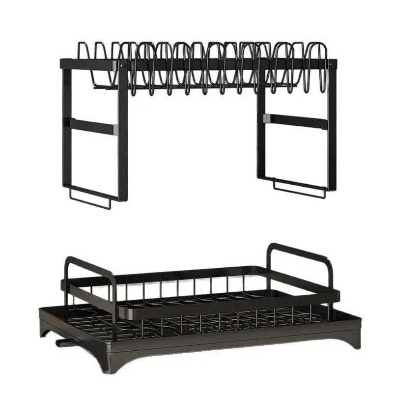 Multifunctional Double-Layer Dish Rack for Kitchen Tableware Storage