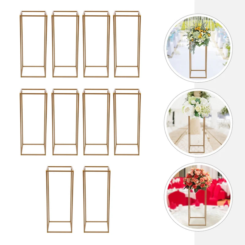 10-Pack Metal Flower Stands for Wedding & Event Decor - Gold Geometric Vase Holders