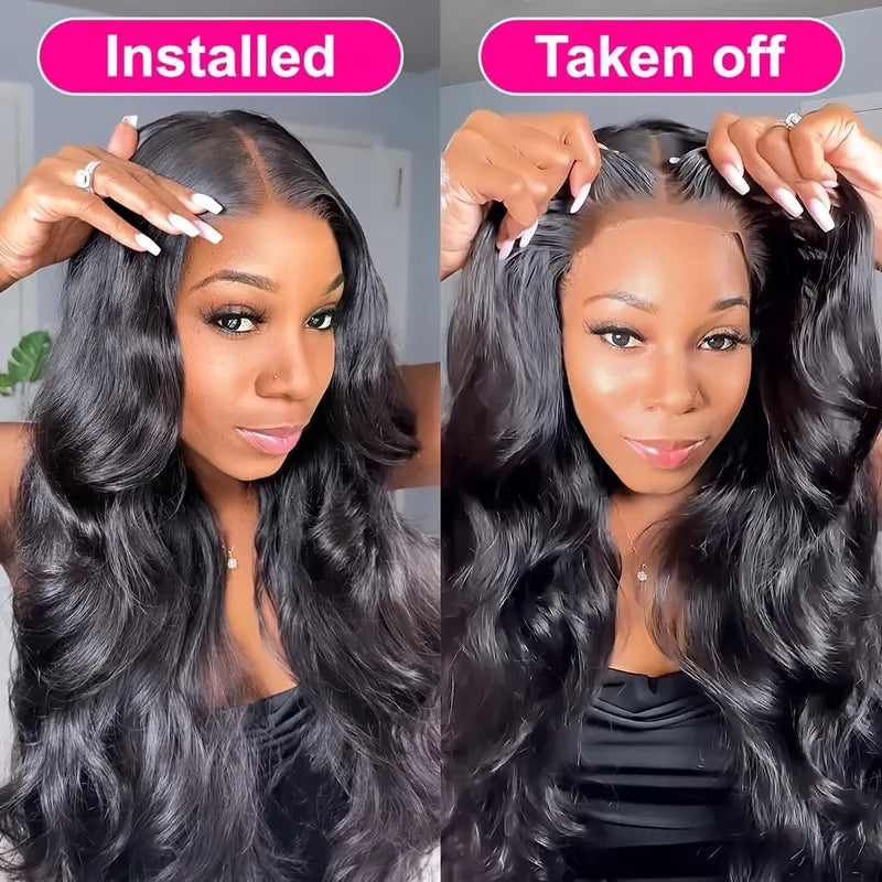 250% Density 28 Inch Body Wave Lace Front Wigs Human Hair Pre Plucked No Tangle