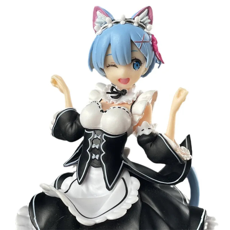 Anime Rem Cat-Eared Scene Figurine Set - Model Collection, Non-Boxed