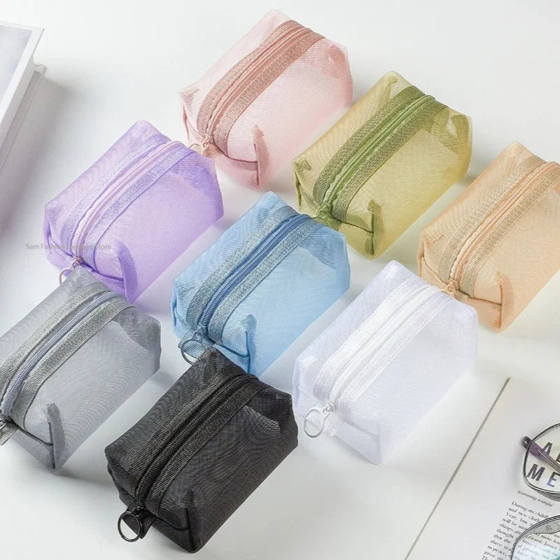 Breathable Mesh Storage Pouch - Lightweight Mini Wash Bag & Coin Purse