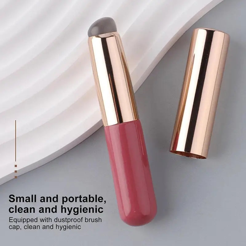 Silicone Lip Brush with Cover Cap - Concealer & Lip Makeup Tool, Round Head, Soft Gel