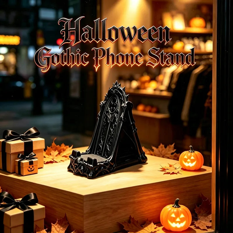Gothic Skull Phone Stand - 3D Printed Dark Decor for Desktop & Halloween