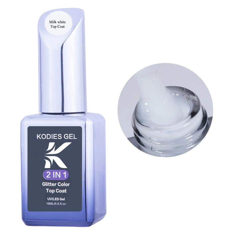 Milky White UV Gel Top Coat for Nails - Translucent Jelly Finish, No Sticky Residue, 15ml