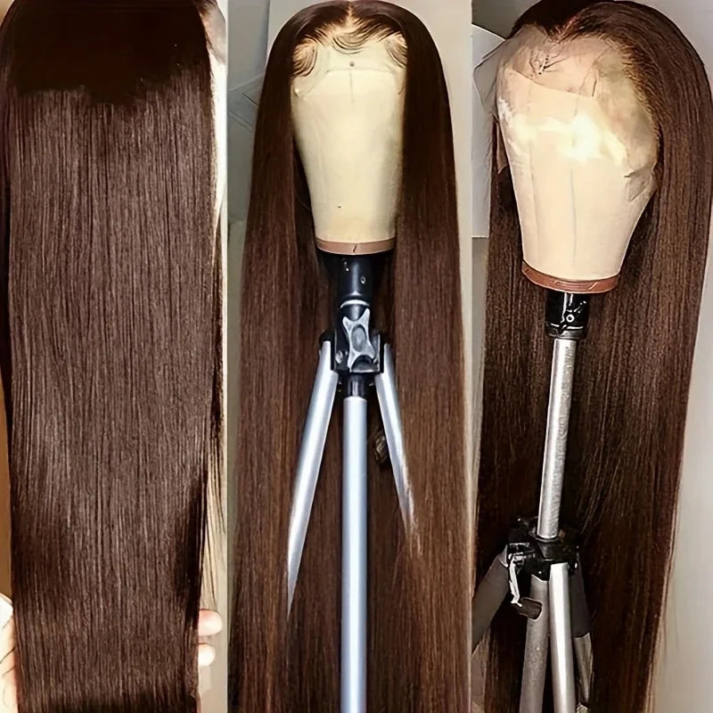 Brown Lace Front Wig 13x4 Human Hair Wig for Women 40-46 Inches, High Density & Natural Pre-Plucked Hairline