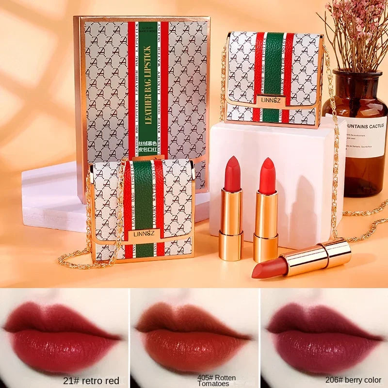 Waterproof Matte Lipstick Set - Long Lasting Lip Gloss Kit with Velvet Finish and Leather Bag
