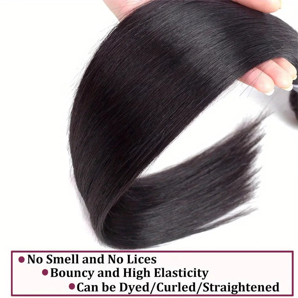 Virgin Human Hair Extensions - 30-40 Inch Straight Brazilian Hair Weave, 4 Bundles
