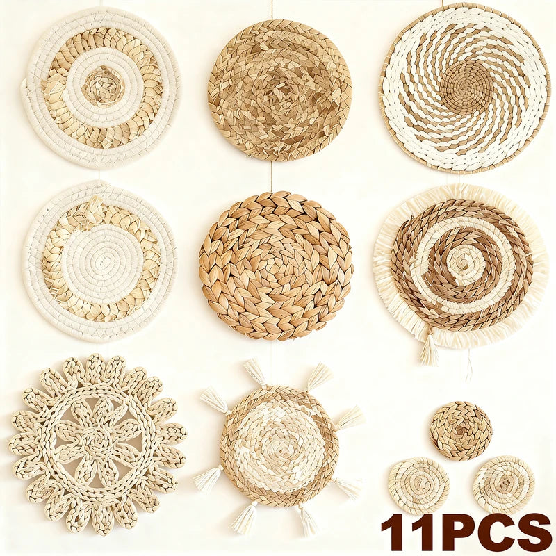 11Pcs Woven Wall Basket Decor Set Handmade Rattan Wall Baskets for Home
