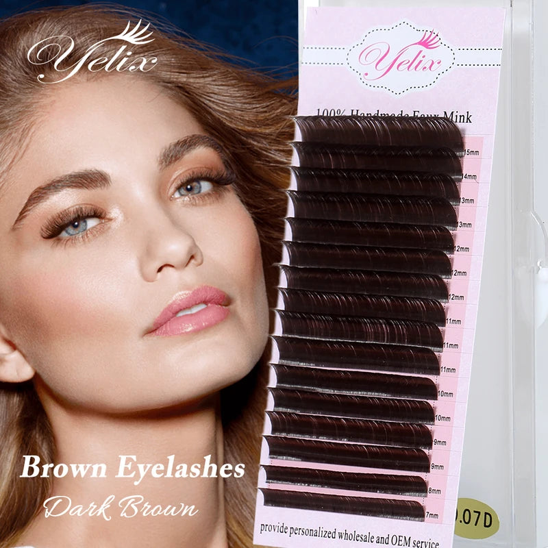 Dark Brown Fake Eyelashes - Natural Wispy Extension Set, Multiple Curl & Length Options