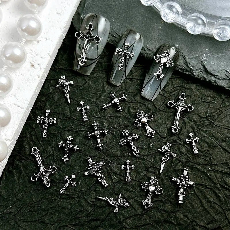 Halloween Cross Nail Art Charms - Alloy Punk 3D Nail Decorations Multi Style Set
