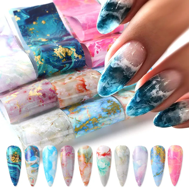 10pcs Marble Nail Foil Transfer Stickers Watercolor Geometric Nail Art