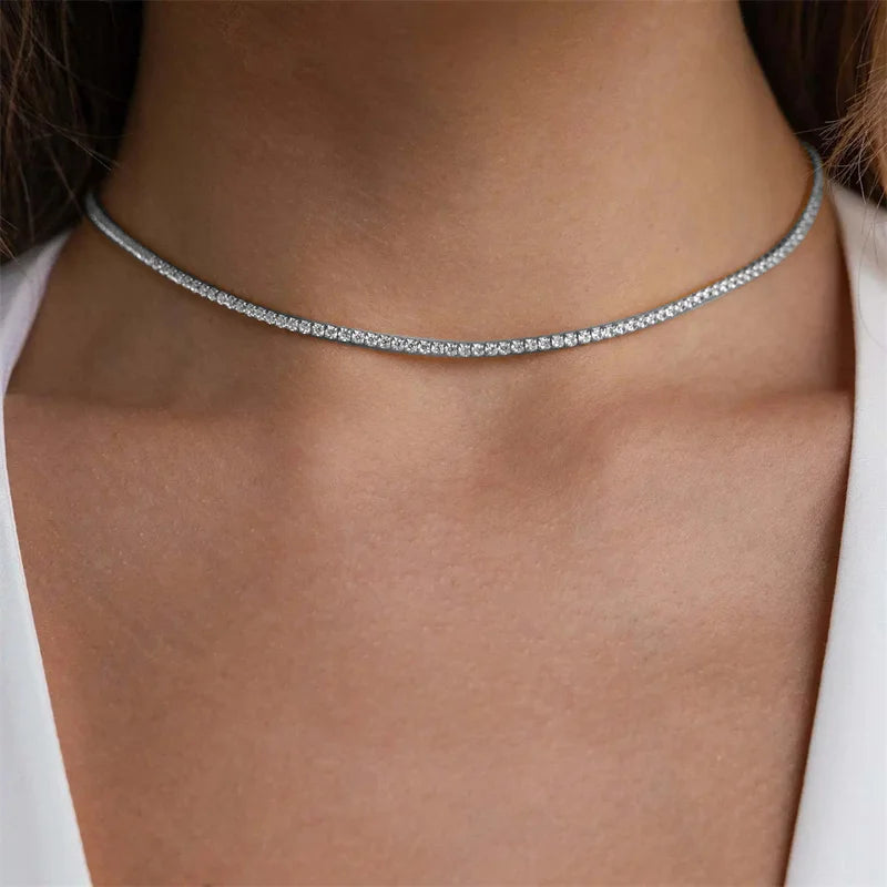 Dainty Tennis Chain Necklace for Women Gold Silver Cubic Zirconia Jewelry Gift