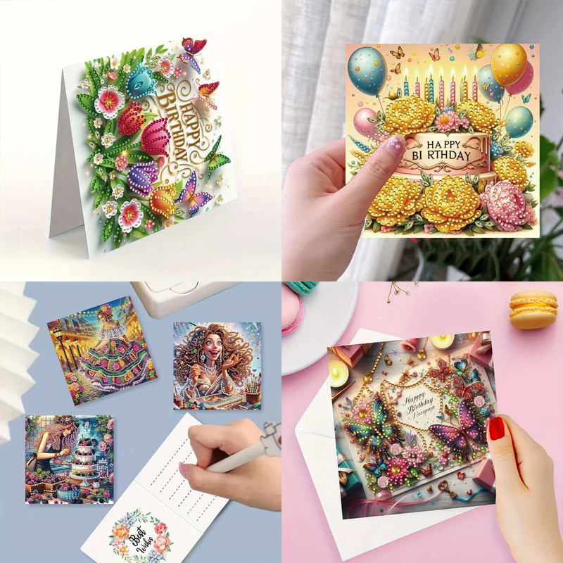 6-Piece DIY Diamond Painting Card Set with Floral Bird & Pattern Designs - Sparkling Handmade Greeting Cards