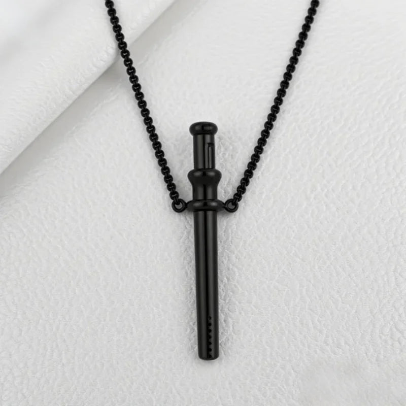 Stress Relief Meditation Necklace with Whistle Stainless Steel Pendant & Chain