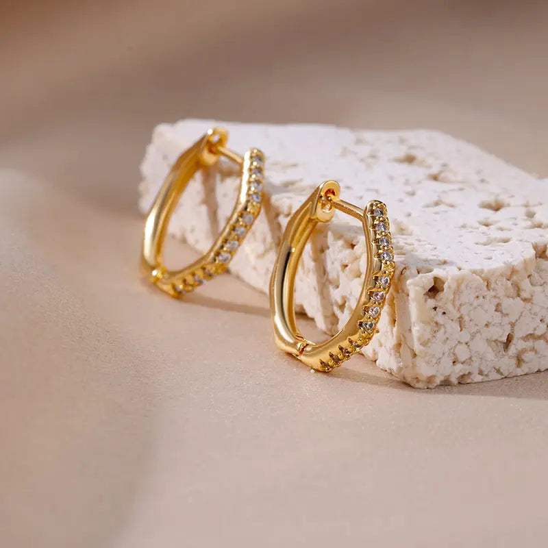 Polygon Zirconia Earrings for Women Stainless Steel Hoop Jewelry Trend 2024