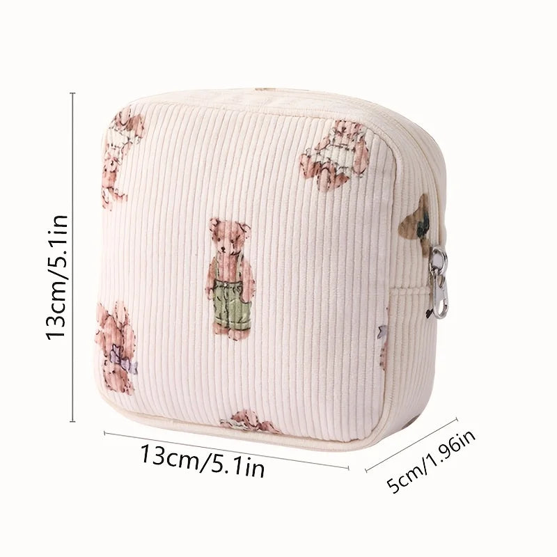 Multi-Functional Corduroy Small Square Storage Bag with Cotton Lipstick & Headphone Holder