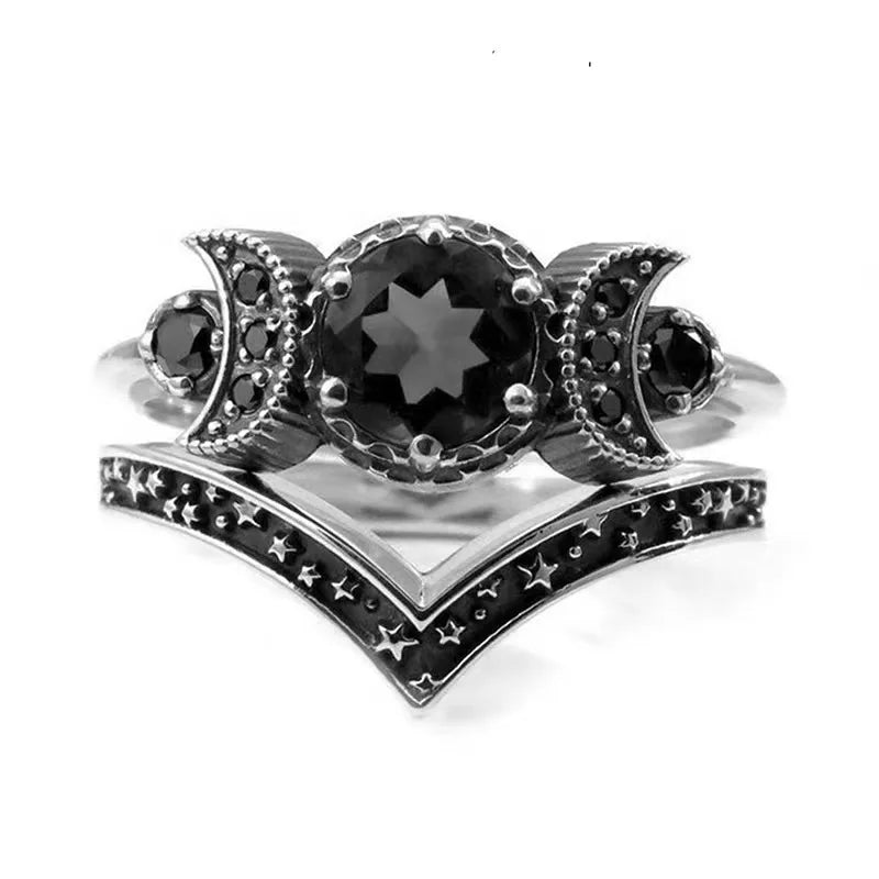 Star Moon Shape Women's Stackable Ring Set - Delicate Islamic Jewelry