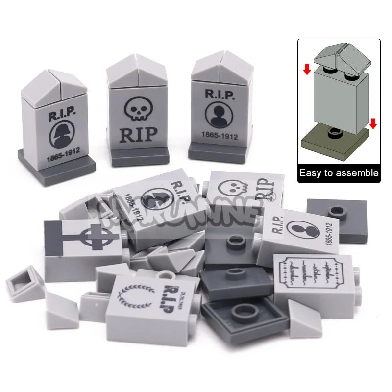 Halloween Building Blocks Kit for Model Creation - Tombstone Graveyard Accessories
