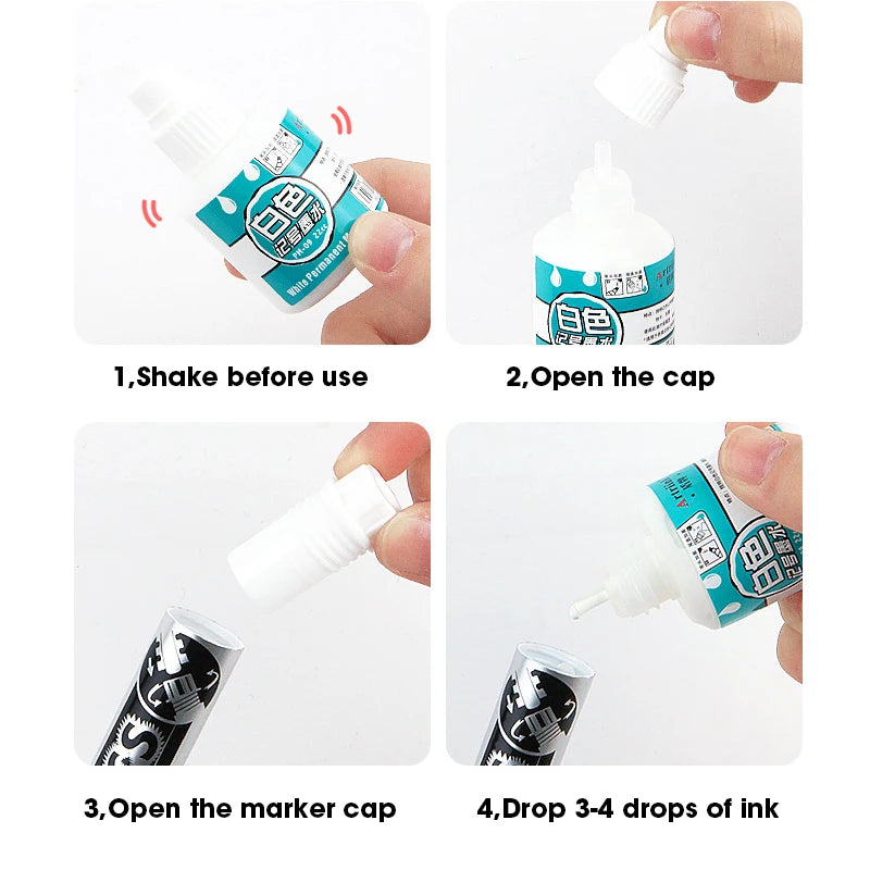 Waterproof Oil-Based White Marker Ink Refill Set for Paint Pens
