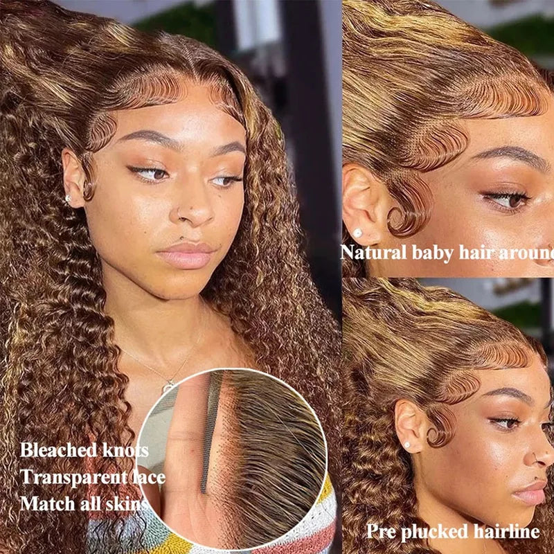 Curvique Human Hair Wigs for Women - Blonde Highlight, Deep Wave, 13x4 & 13x6 Lace Front