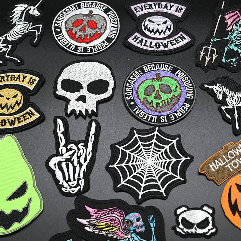 Halloween Iron-On Patches for Clothes Embroidery Pumpkin Ghost Devil Decor Set