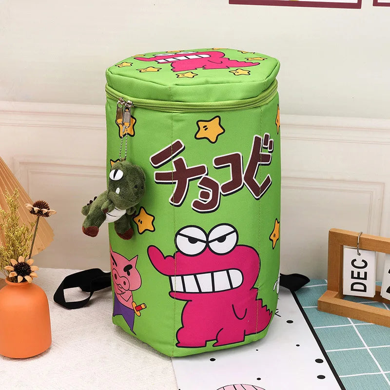 Cute Crayon Shin-Chan Backpack for Kids, Large Capacity Crocodile Biscuit Bag with Zipper