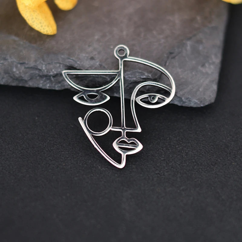 3pcs Stainless Steel Lady Face Portrait Pendant Charms for Jewelry Making