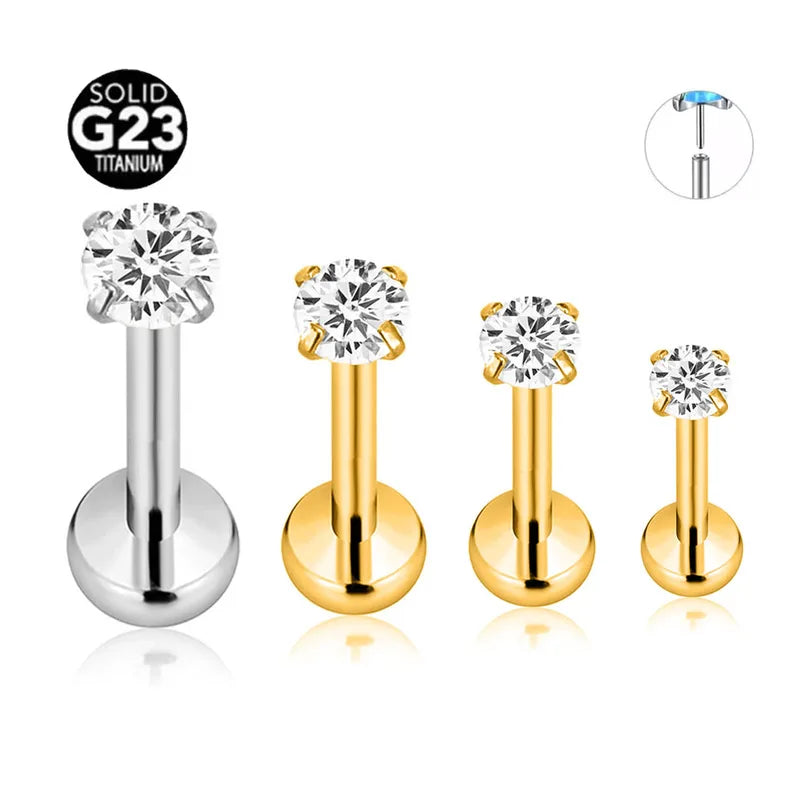 Threadless Labret Piercing Jewelry Moon Pin - Titanium & CZ Zircon, 16G-20G